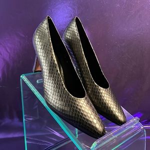 Evan Picone | Vintage New Gunmetal Snakeskin Print Heels